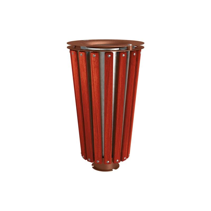 Cityscape Direct Lofoten Litter Bin (Wood) Mahogany / Corten Effect / Galvanised Bucket (Unpainted)