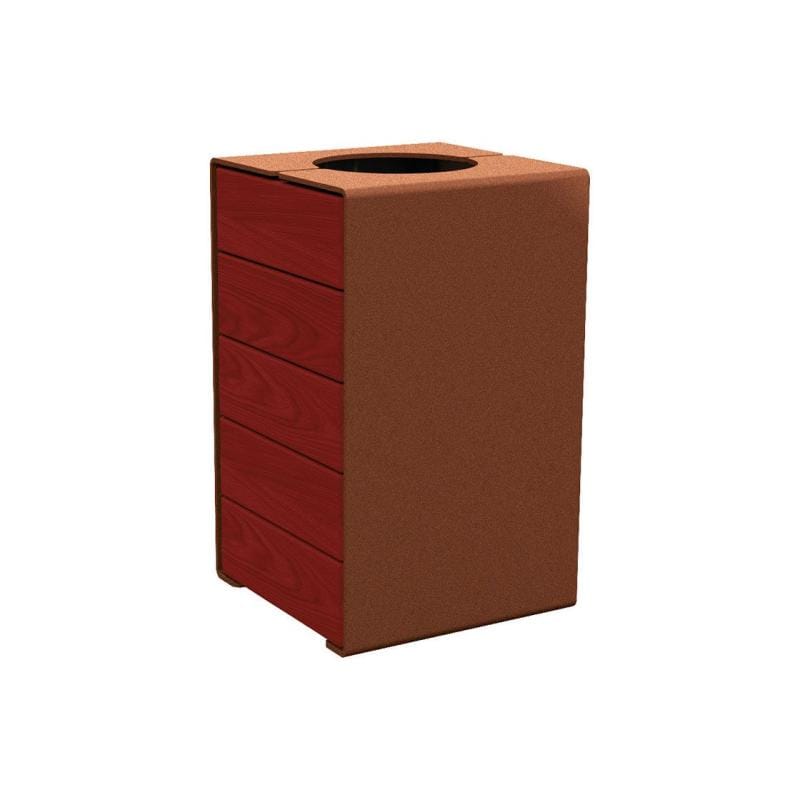 Cityscape Direct Kube Litter Bin (Wood and Steel) Mahogany / Corten Effect / No Lid