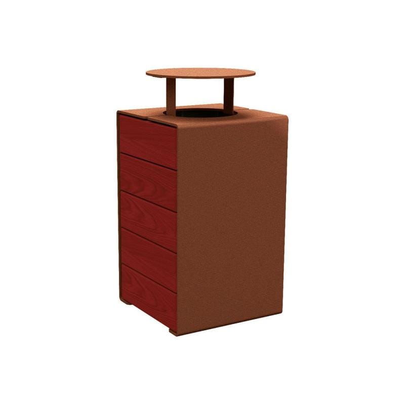 Cityscape Direct Kube Litter Bin (Wood and Steel) Mahogany / Corten Effect / With Lid