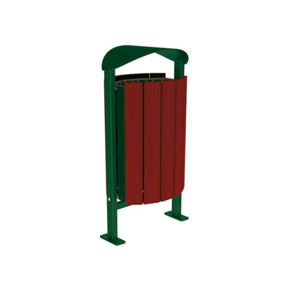 Cityscape Direct Silaos Litter Bin (Wood and Steel) Mahogany / Green (RAL 6005) / Base Plates