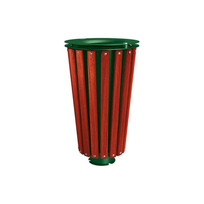 Cityscape Direct Lofoten Litter Bin (Wood) Mahogany / Green (RAL 6005) / Galvanised and Painted Bucket (Contact sales with colour requirement)