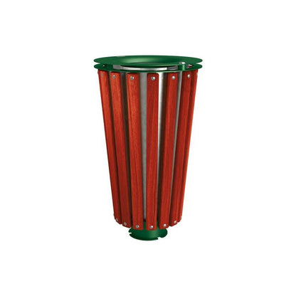 Cityscape Direct Lofoten Litter Bin (Wood) Mahogany / Green (RAL 6005) / Galvanised Bucket (Unpainted)