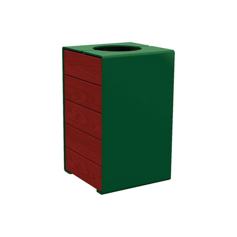 Cityscape Direct Kube Litter Bin (Wood and Steel) Mahogany / Green (RAL 6005) / No Lid