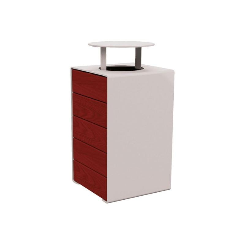 Cityscape Direct Kube Litter Bin (Wood and Steel) Mahogany / Light Grey (RAL 7044) / With Lid