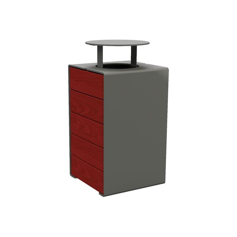 Cityscape Direct Kube Litter Bin (Wood and Steel) Mahogany / Procity Grey / With Lid