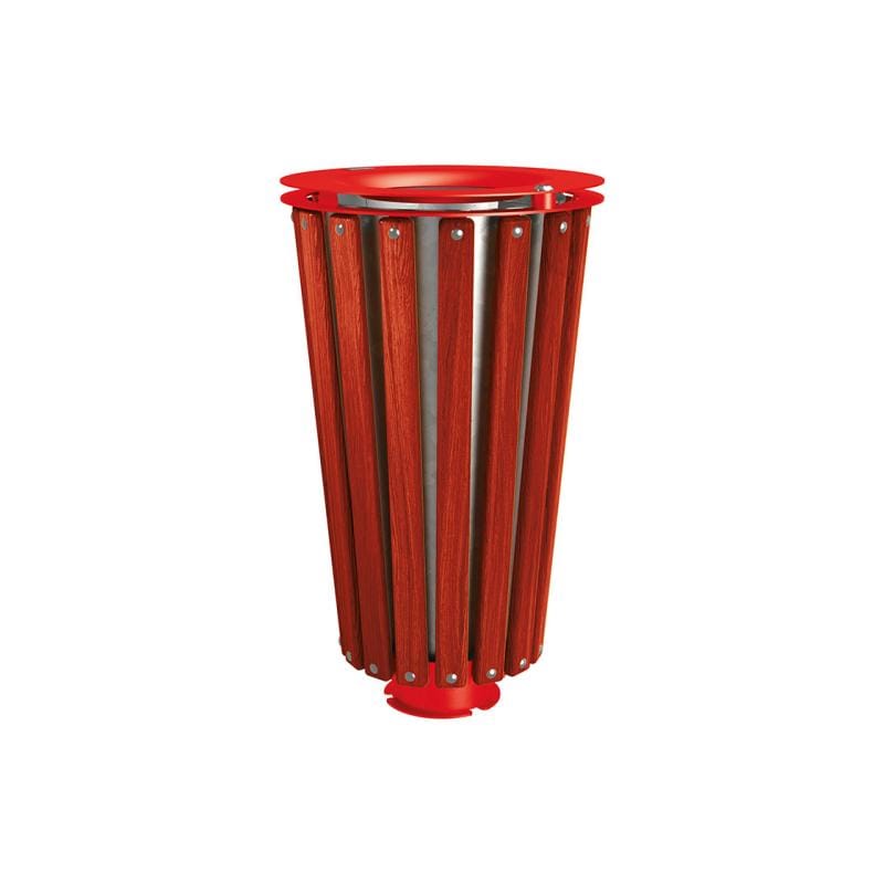Cityscape Direct Lofoten Litter Bin (Wood) Mahogany / Red (RAL 3020) / Galvanised Bucket (Unpainted)