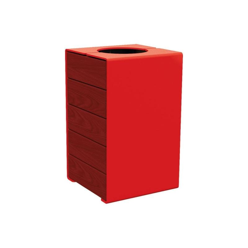 Cityscape Direct Kube Litter Bin (Wood and Steel) Mahogany / Red (RAL 3020) / No Lid