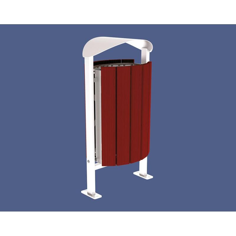 Cityscape Direct Silaos Litter Bin (Wood and Steel) Mahogany / White (RAL 9010) / Base Plates