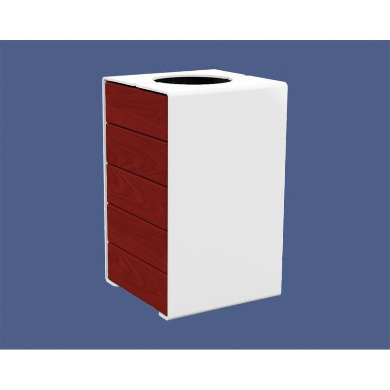 Cityscape Direct Kube Litter Bin (Wood and Steel) Mahogany / White (RAL 9010) / No Lid
