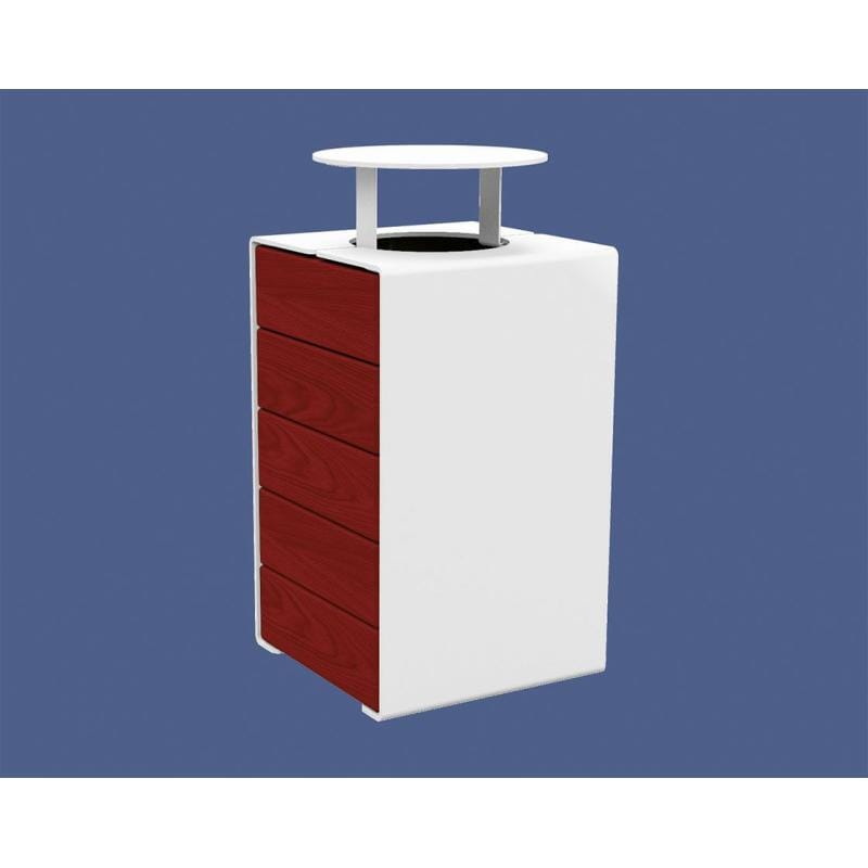 Cityscape Direct Kube Litter Bin (Wood and Steel) Mahogany / White (RAL 9010) / With Lid