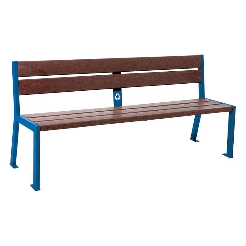 Cityscape Direct Silaos Seat (Steel and Recycled Plastic) - 1800mm wide No Armrests / 5 Slats / Blue (RAL 5010)
