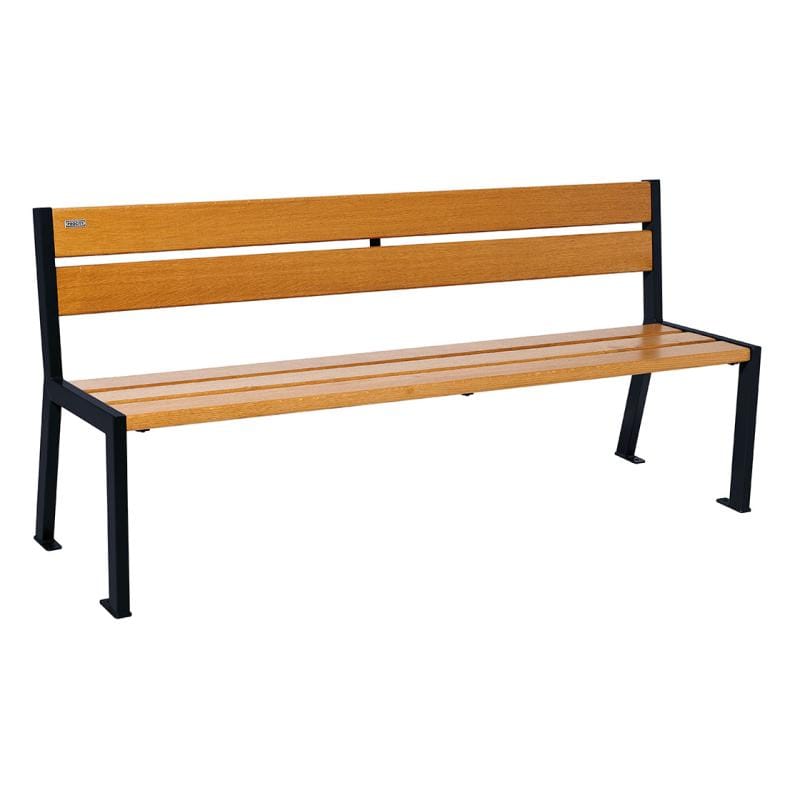 Cityscape Direct Silaos Seat (Steel and Wood) - 1800mm wide No Armrests / 5 Slats (Light Oak) / Black RAL 9005)
