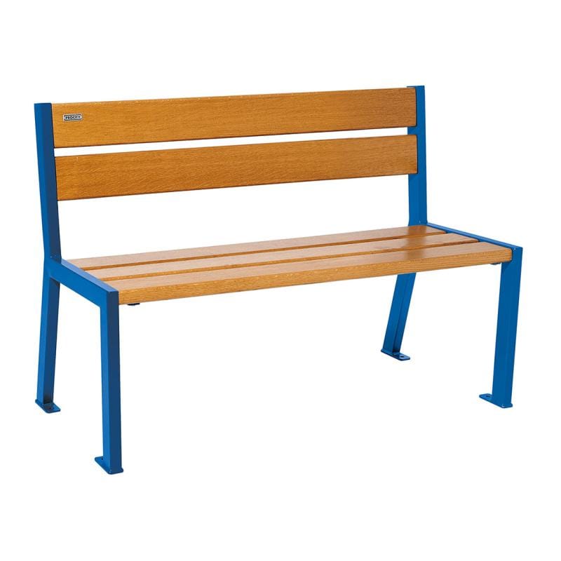 Cityscape Direct Silaos Seat (Steel and Wood) - 1200mm wide No Armrests / 5 Slats (Light Oak) / Blue (RAL 5010)