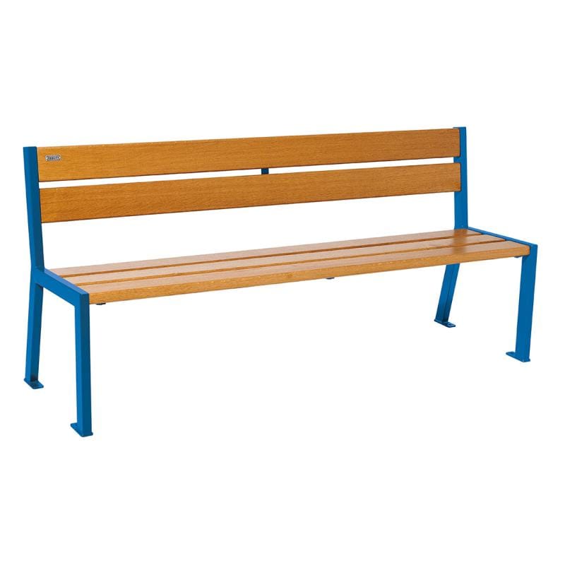 Cityscape Direct Silaos Seat (Steel and Wood) - 1800mm wide No Armrests / 5 Slats (Light Oak) / Blue (RAL 5010)