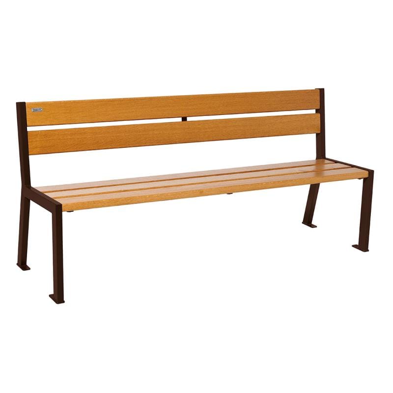 Cityscape Direct Silaos Seat (Steel and Wood) - 1800mm wide No Armrests / 5 Slats (Light Oak) / Brown (RAL 8017)