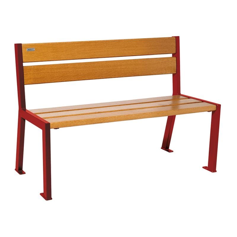 Cityscape Direct Silaos Seat (Steel and Wood) - 1200mm wide No Armrests / 5 Slats (Light Oak) / Burgundy (RAL 3004)