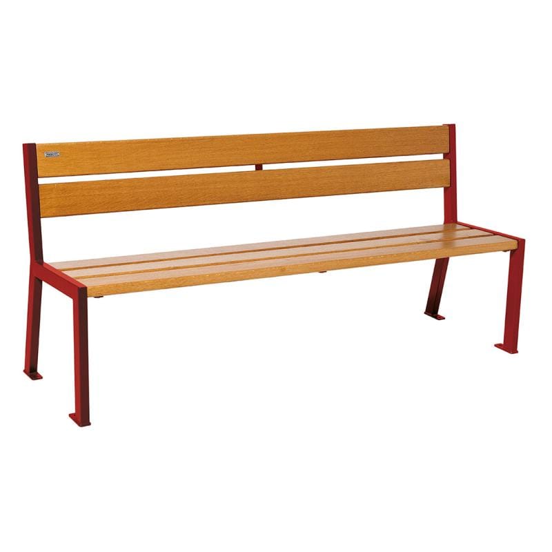 Cityscape Direct Silaos Seat (Steel and Wood) - 1800mm wide No Armrests / 5 Slats (Light Oak) / Burgundy (RAL 3004)