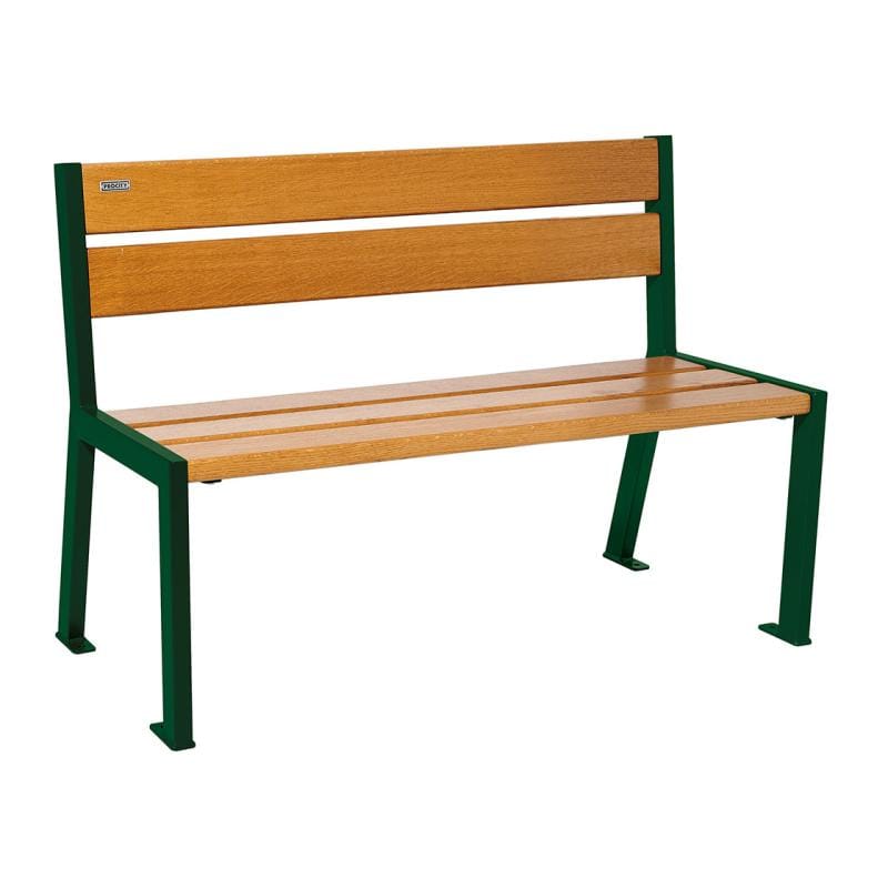Cityscape Direct Silaos Seat (Steel and Wood) - 1200mm wide No Armrests / 5 Slats (Light Oak) / Green (RAL 6005)