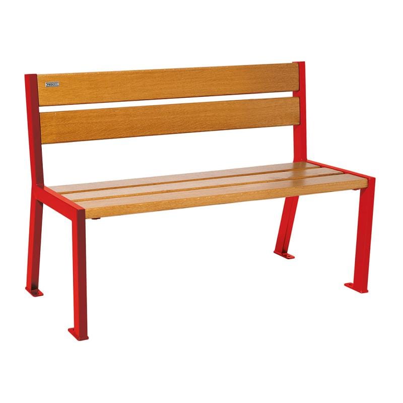Cityscape Direct Silaos Seat (Steel and Wood) - 1200mm wide No Armrests / 5 Slats (Light Oak) / Red (RAL 3020)