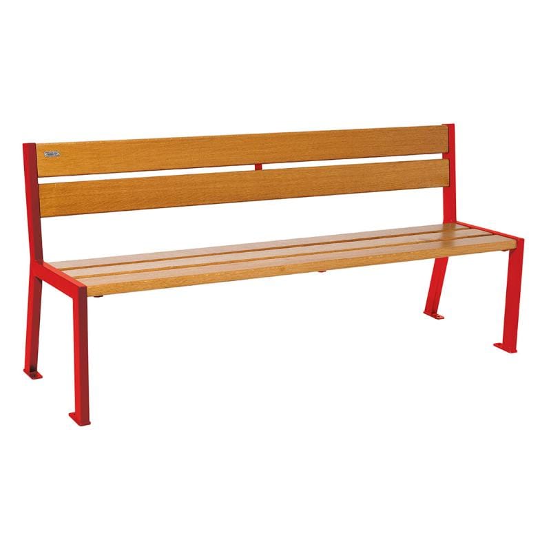 Cityscape Direct Silaos Seat (Steel and Wood) - 1800mm wide No Armrests / 5 Slats (Light Oak) / Red (RAL 3020)