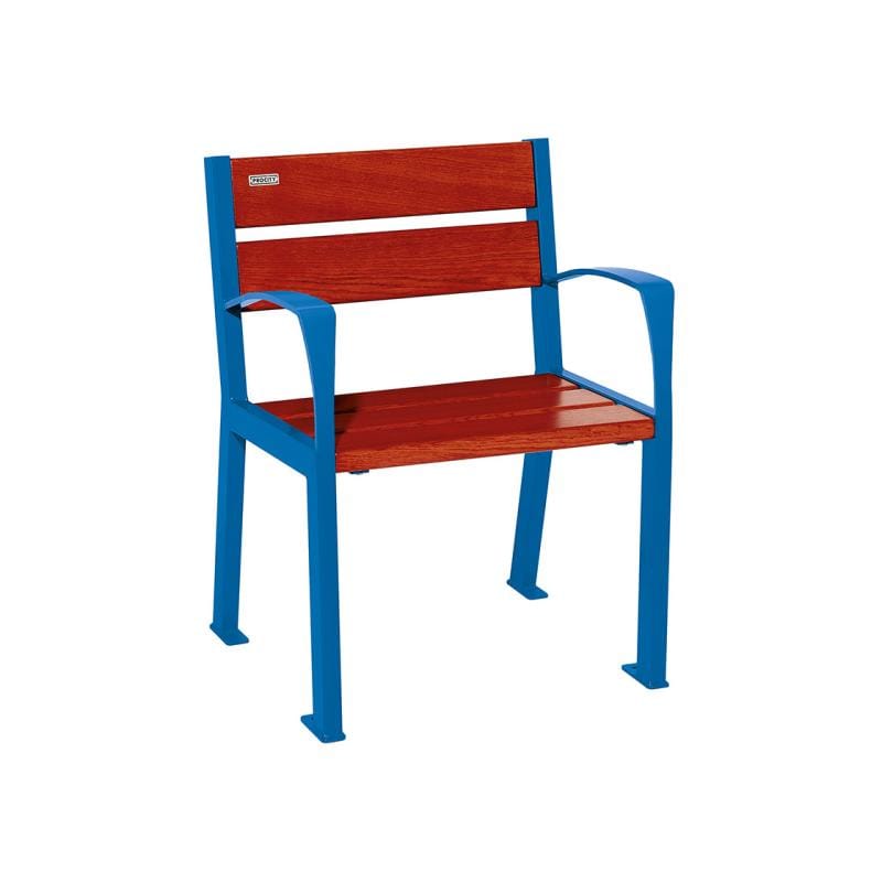 Cityscape Direct Silaos Chair (Steel and Wood) - 600mm wide No Armrests / 5 Slats (Mahogany) / Blue (RAL 5010)