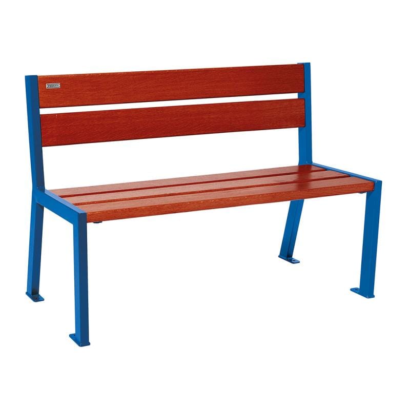 Cityscape Direct Silaos Seat (Steel and Wood) - 1200mm wide No Armrests / 5 Slats (Mahogany) / Blue (RAL 5010)