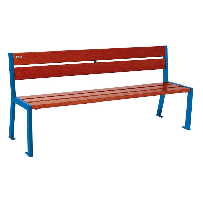 Cityscape Direct Silaos Seat (Steel and Wood) - 1800mm wide No Armrests / 5 Slats (Mahogany) / Blue (RAL 5010)