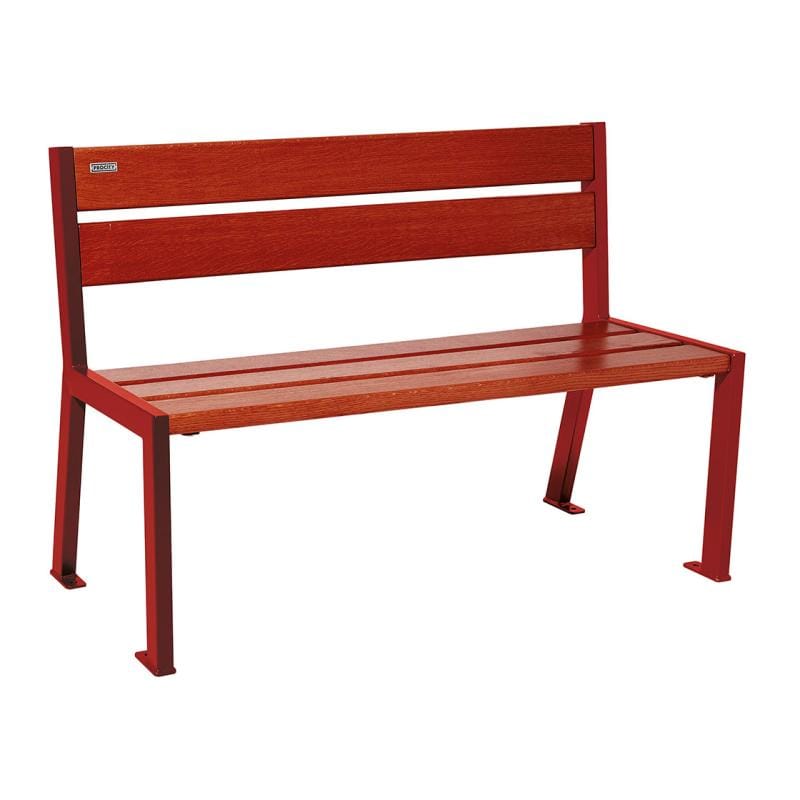 Cityscape Direct Silaos Seat (Steel and Wood) - 1200mm wide No Armrests / 5 Slats (Mahogany) / Burgundy (RAL 3004)