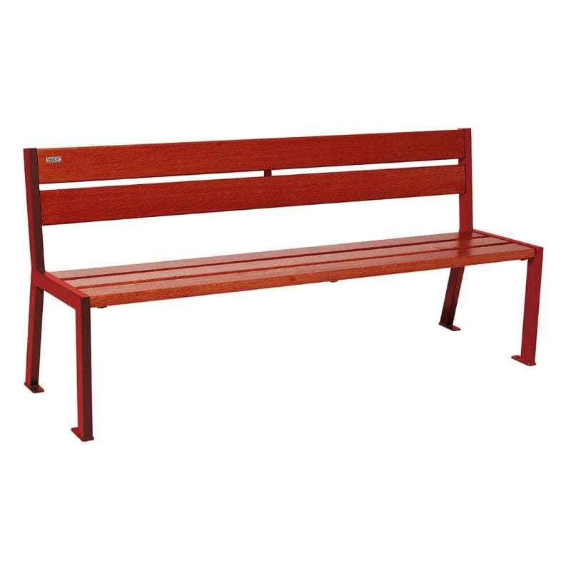 Cityscape Direct Silaos Seat (Steel and Wood) - 1800mm wide No Armrests / 5 Slats (Mahogany) / Burgundy (RAL 3004)