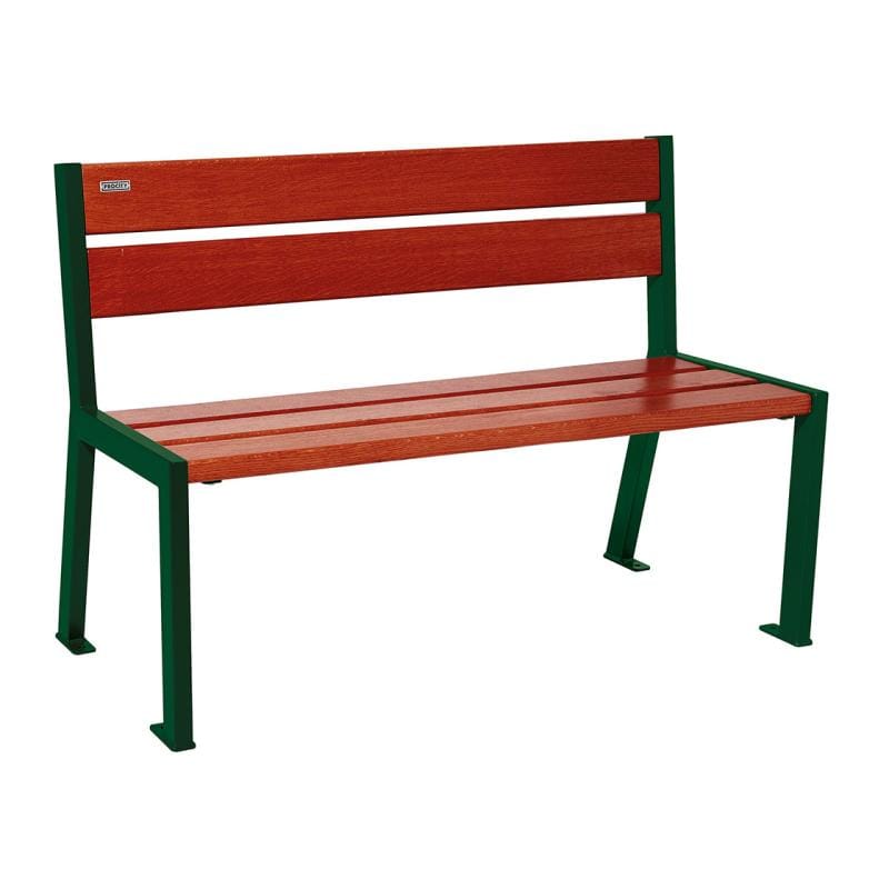 Cityscape Direct Silaos Seat (Steel and Wood) - 1200mm wide No Armrests / 5 Slats (Mahogany) / Green (RAL 6005)