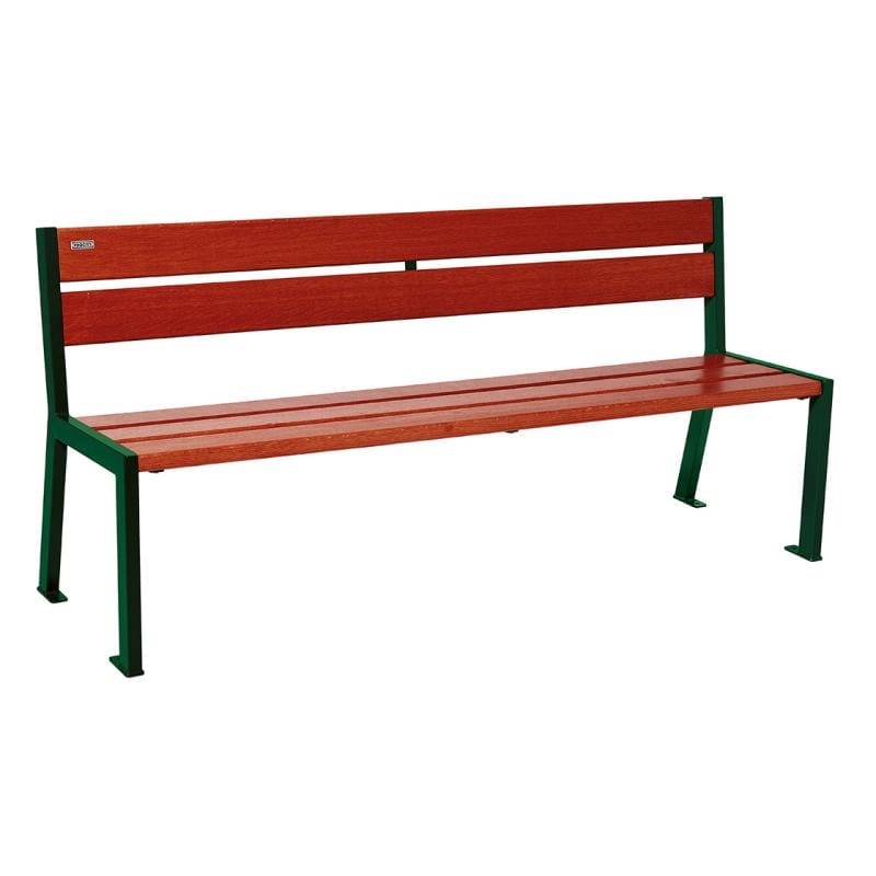 Cityscape Direct Silaos Seat (Steel and Wood) - 1800mm wide No Armrests / 5 Slats (Mahogany) / Green (RAL 6005)