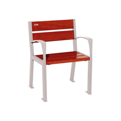 Cityscape Direct Silaos Chair (Steel and Wood) - 600mm wide No Armrests / 5 Slats (Mahogany) / Light Grey (RAL 7044)