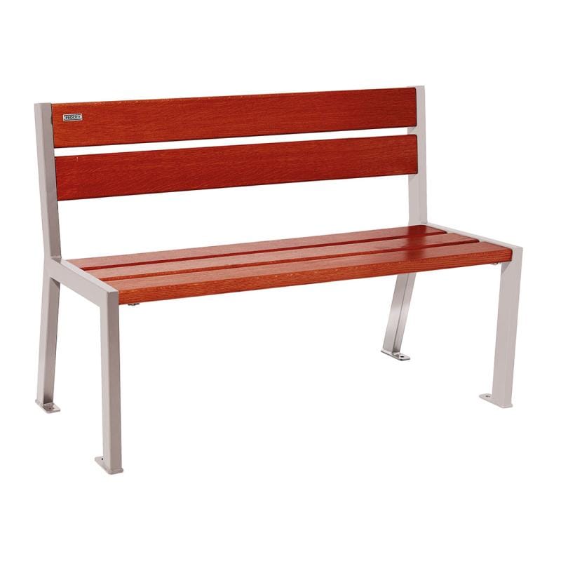Cityscape Direct Silaos Seat (Steel and Wood) - 1200mm wide No Armrests / 5 Slats (Mahogany) / Light Grey (RAL 7044)