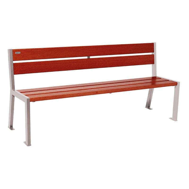 Cityscape Direct Silaos Seat (Steel and Wood) - 1800mm wide No Armrests / 5 Slats (Mahogany) / Light Grey (RAL 7044)