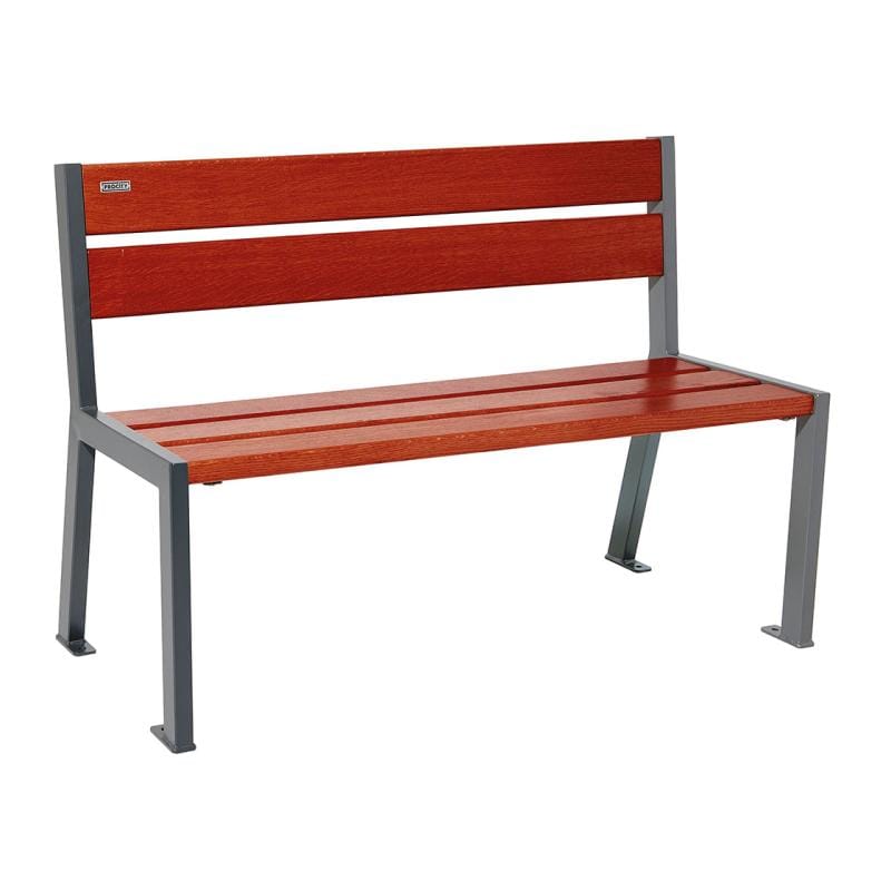 Cityscape Direct Silaos Seat (Steel and Wood) - 1200mm wide No Armrests / 5 Slats (Mahogany) / Procity Grey