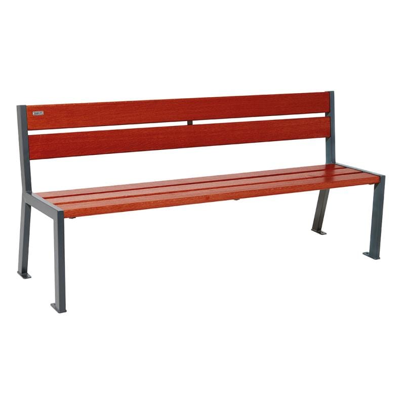 Cityscape Direct Silaos Seat (Steel and Wood) - 1800mm wide No Armrests / 5 Slats (Mahogany) / Procity Grey
