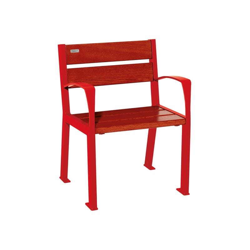 Cityscape Direct Silaos Chair (Steel and Wood) - 600mm wide No Armrests / 5 Slats (Mahogany) / Red (RAL 3020)