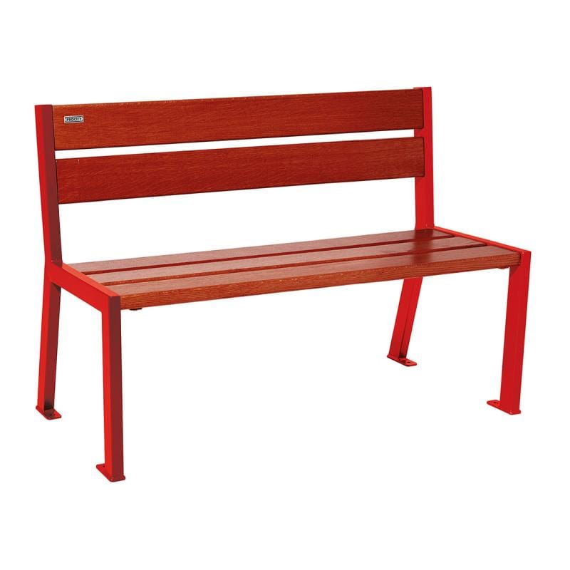 Cityscape Direct Silaos Seat (Steel and Wood) - 1200mm wide No Armrests / 5 Slats (Mahogany) / Red (RAL 3020)