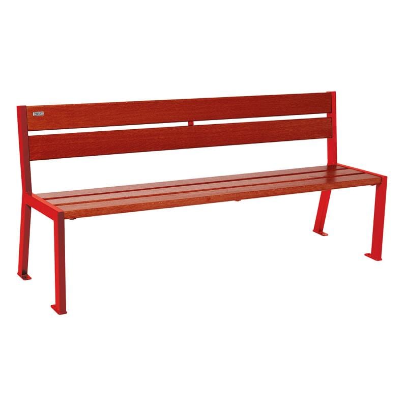 Cityscape Direct Silaos Seat (Steel and Wood) - 1800mm wide No Armrests / 5 Slats (Mahogany) / Red (RAL 3020)