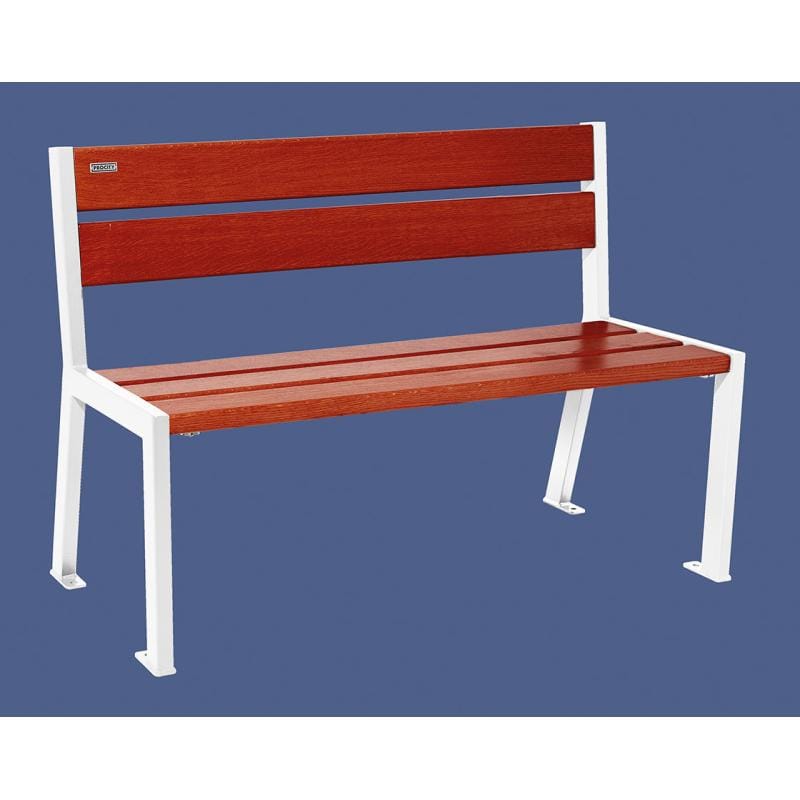 Cityscape Direct Silaos Seat (Steel and Wood) - 1200mm wide No Armrests / 5 Slats (Mahogany) / White (RAL 9010)