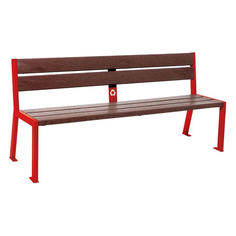 Cityscape Direct Silaos Seat (Steel and Recycled Plastic) - 1800mm wide No Armrests / 5 Slats / Red (RAL 3020)