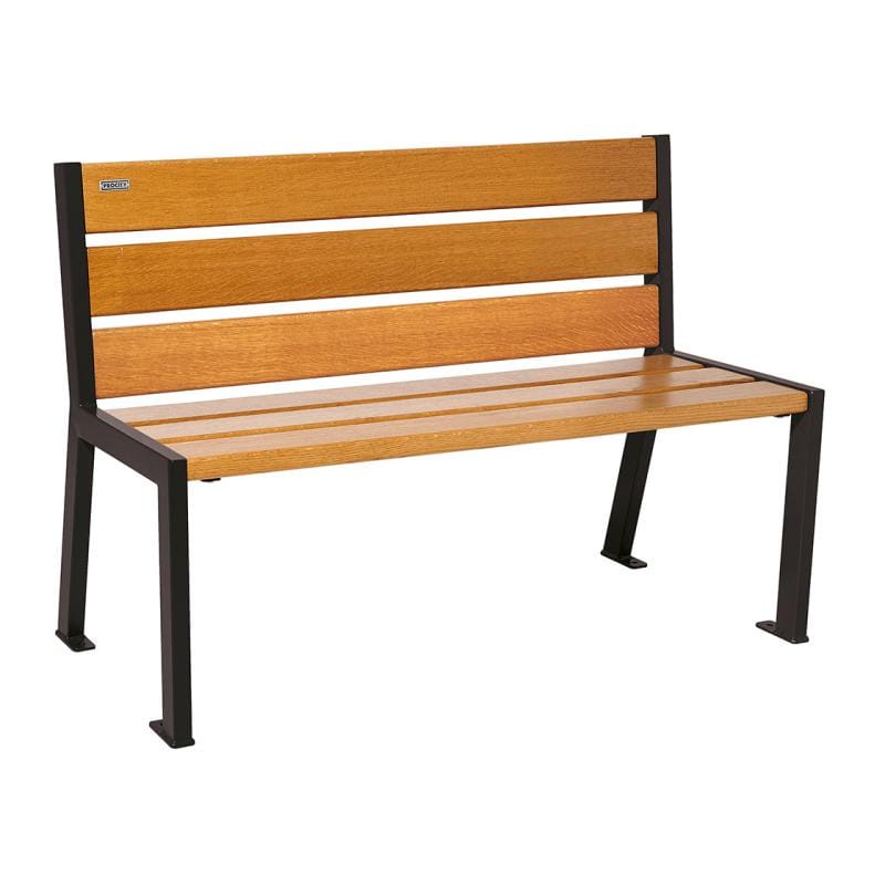 Cityscape Direct Silaos Seat (Steel and Wood) - 1200mm wide No Armrests / 6 Slats (Light Oak) / Black RAL 9005)