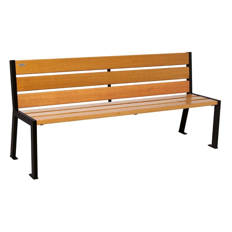 Cityscape Direct Silaos Seat (Steel and Wood) - 1800mm wide No Armrests / 6 Slats (Light Oak) / Black RAL 9005)