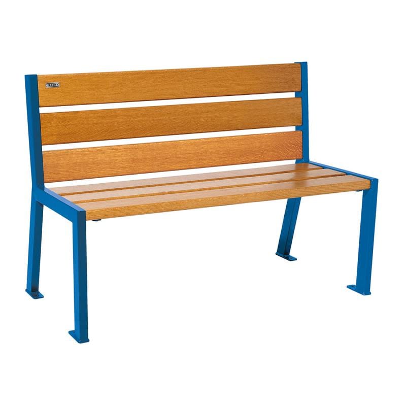 Cityscape Direct Silaos Seat (Steel and Wood) - 1200mm wide No Armrests / 6 Slats (Light Oak) / Blue (RAL 5010)