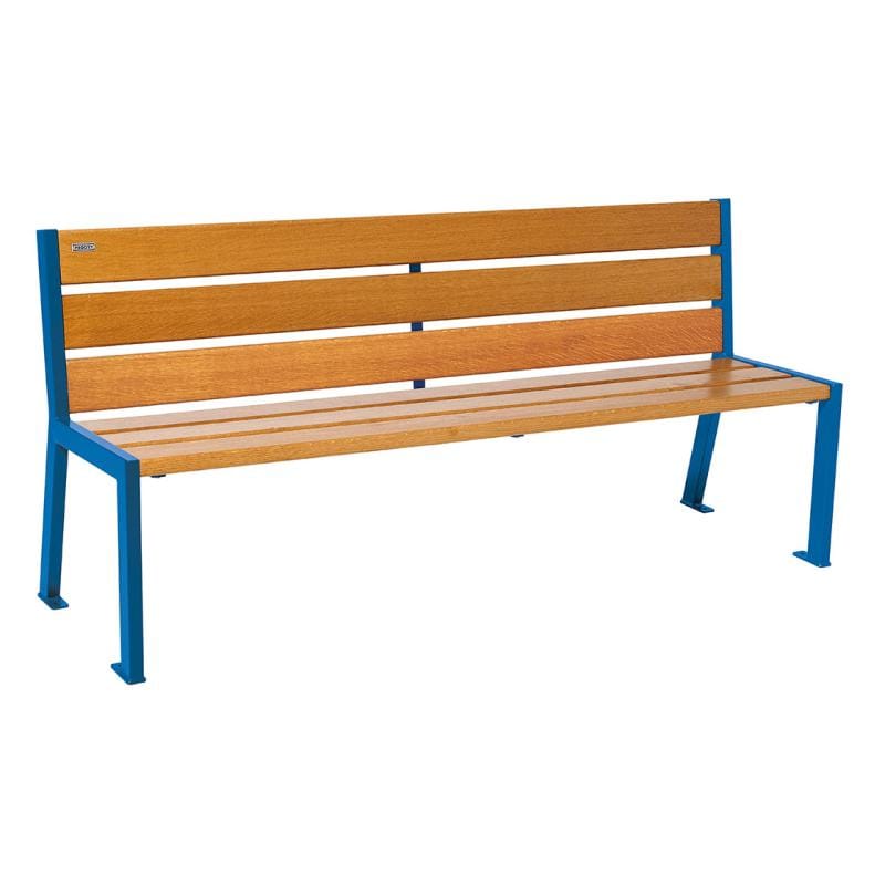 Cityscape Direct Silaos Seat (Steel and Wood) - 1800mm wide No Armrests / 6 Slats (Light Oak) / Blue (RAL 5010)