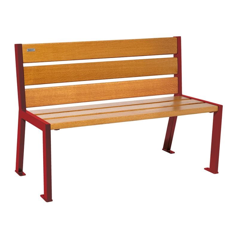 Cityscape Direct Silaos Seat (Steel and Wood) - 1200mm wide No Armrests / 6 Slats (Light Oak) / Burgundy (RAL 3004)