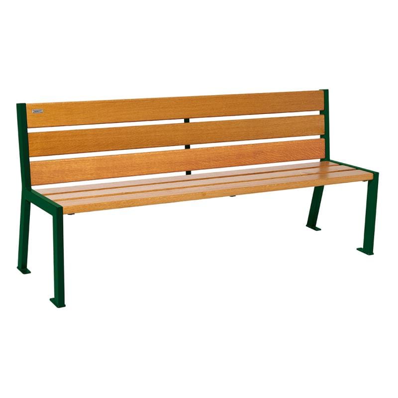 Cityscape Direct Silaos Seat (Steel and Wood) - 1800mm wide No Armrests / 6 Slats (Light Oak) / Green (RAL 6005)