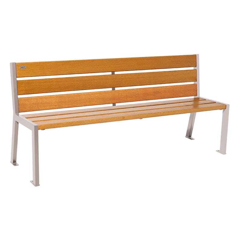 Cityscape Direct Silaos Seat (Steel and Wood) - 1800mm wide No Armrests / 6 Slats (Light Oak) / Light Grey (RAL 7044)