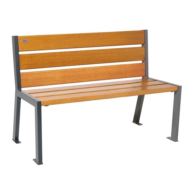 Cityscape Direct Silaos Seat (Steel and Wood) - 1200mm wide No Armrests / 6 Slats (Light Oak) / Procity Grey