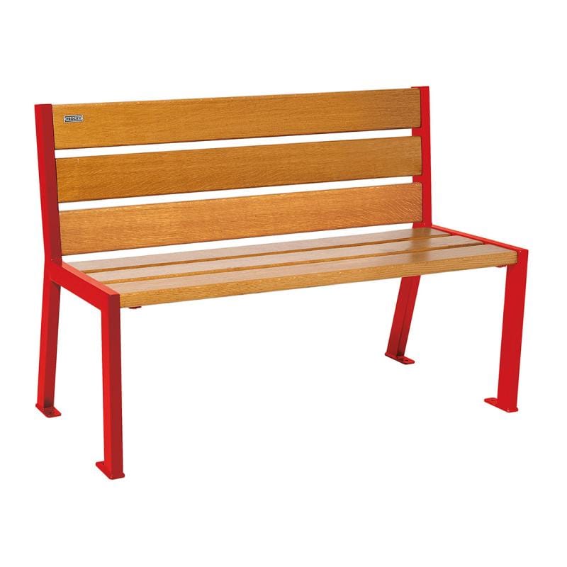 Cityscape Direct Silaos Seat (Steel and Wood) - 1200mm wide No Armrests / 6 Slats (Light Oak) / Red (RAL 3020)